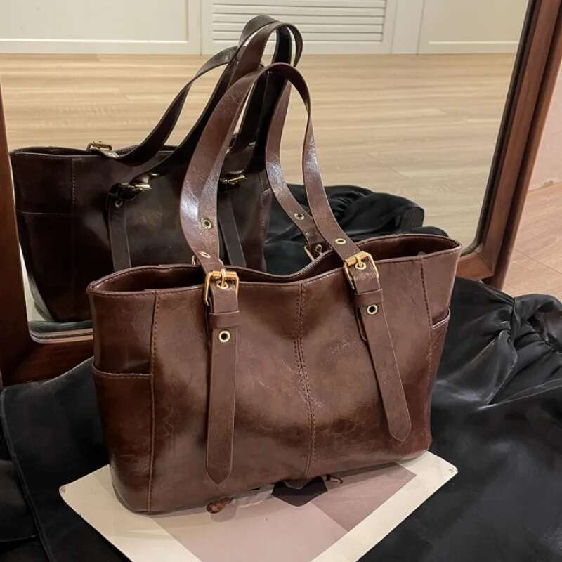ddmy New Korean 2025 Retro PU Leather Chain Shoulder Bags Women Fashion Black Large Capacity Tote Bag Female High-quality Handbags