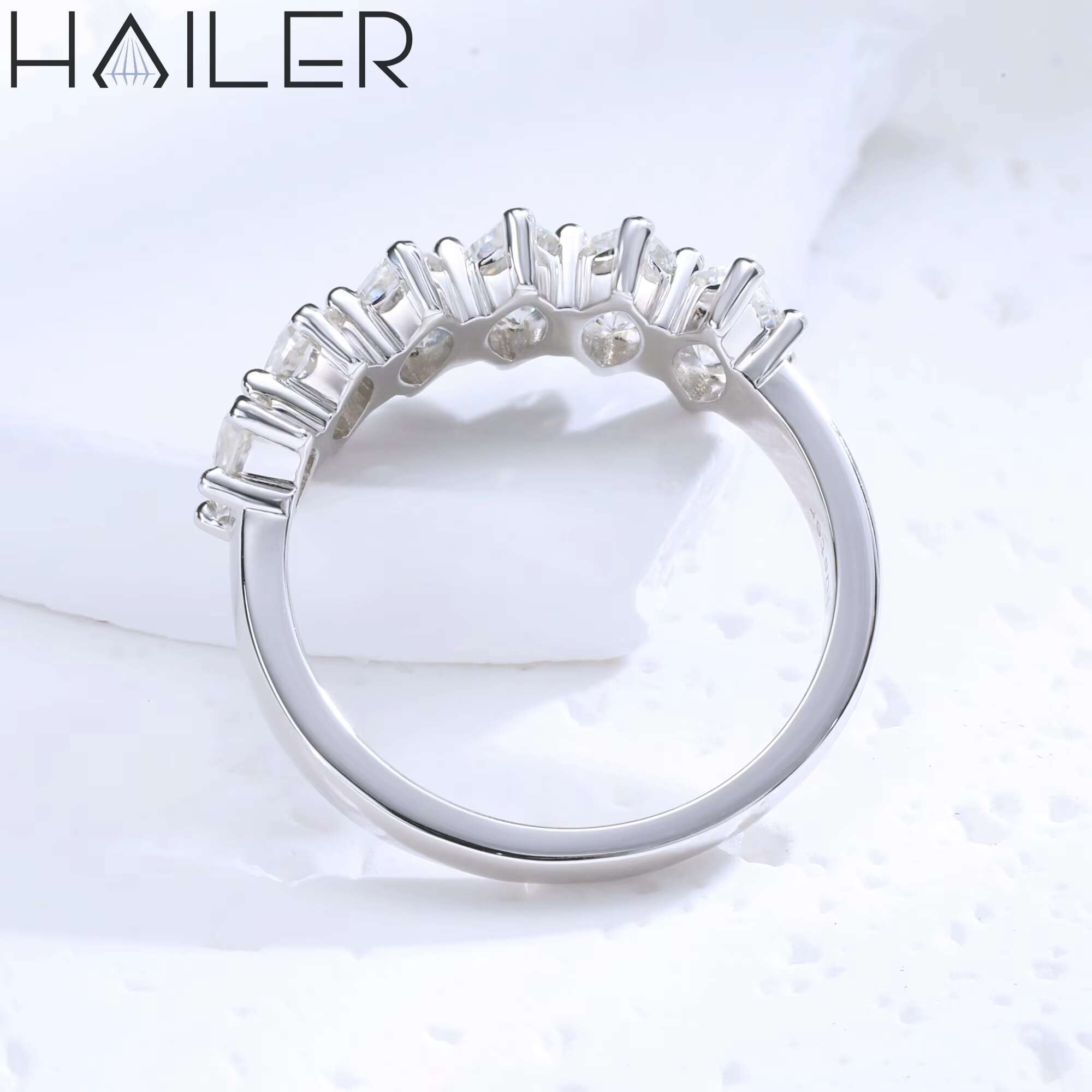 925 Silver Gold Plated Half Eternity Marquise Vvs Diamond Engagement Moissanite Rings for Women