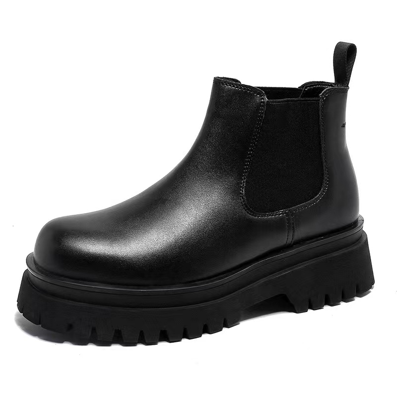 Men's 2025 PU leather ankle boots men's punk thick sole anti slip combat New black retro British style versatile shoes
