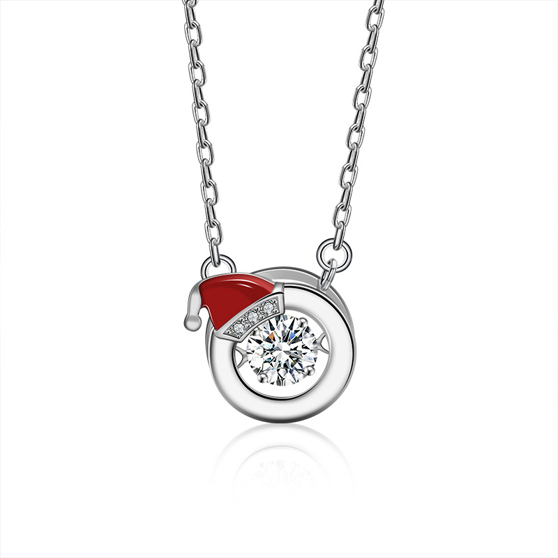 S925 Sterling Silver Moissanite Santa Hat Pendant Necklace Holiday Gift Minimalist Circle Jewelry for Women