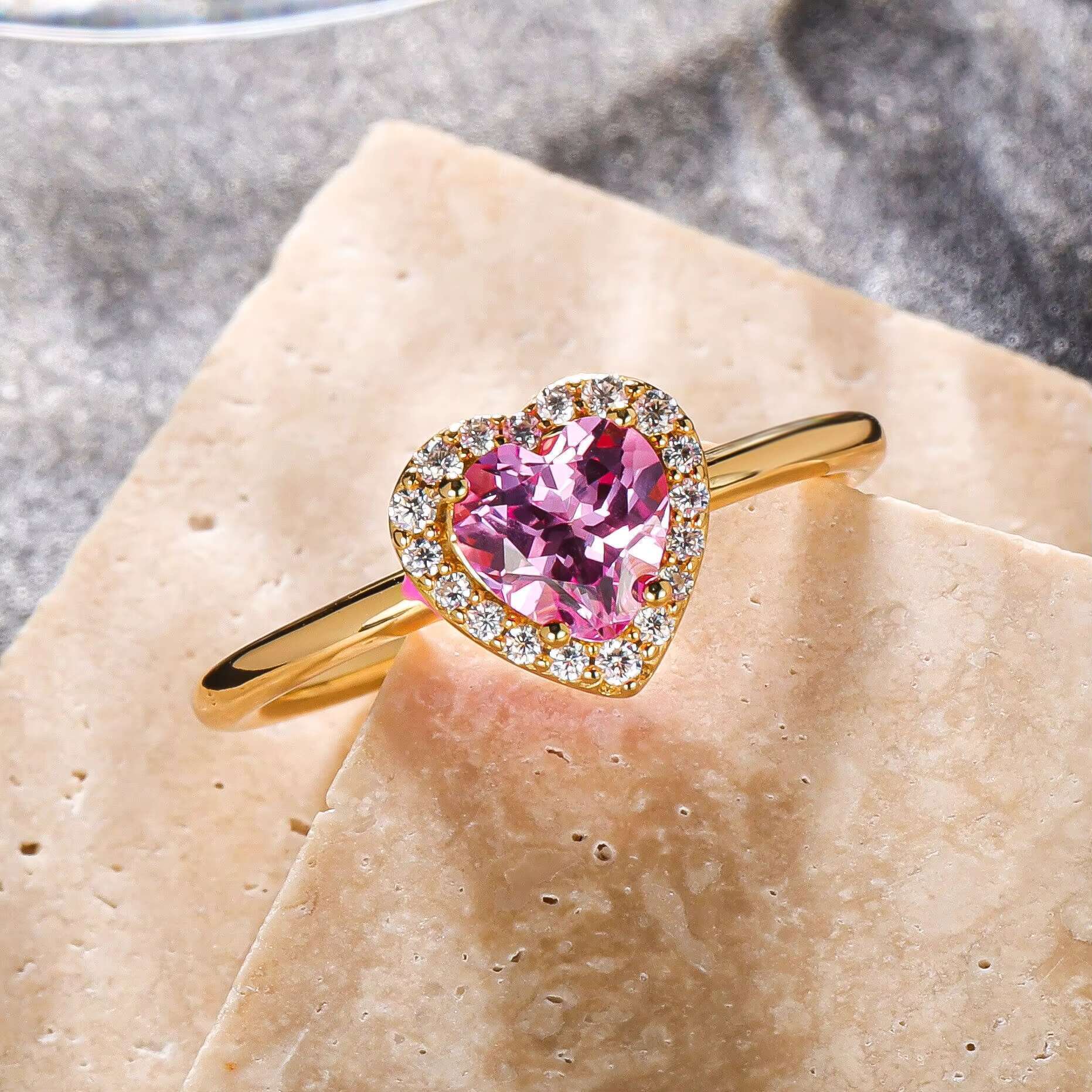 DEYIN 925 Silver Original Design Brilliant Cut Diamond Test Past Pink Sapphire Heart Moissanite Ring for Wedding Fine Jewelry