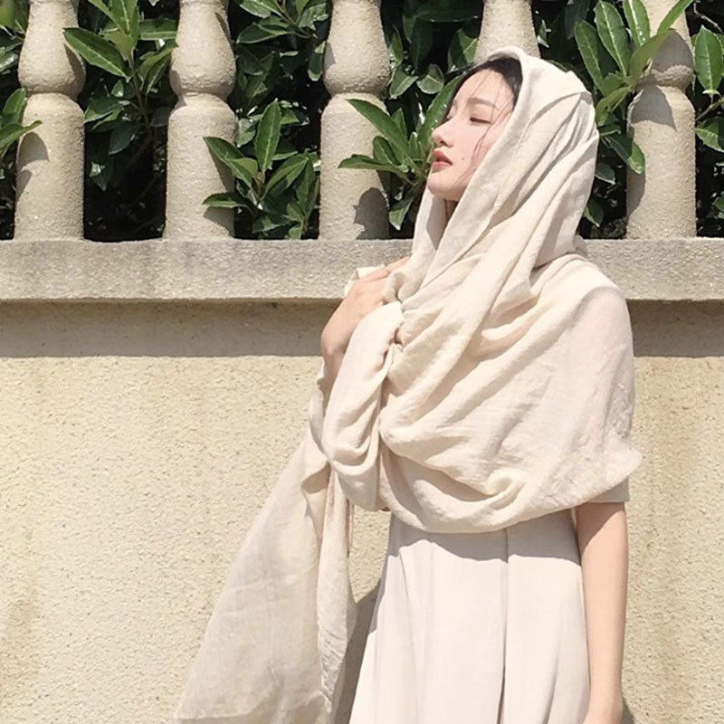 K649 Qinghai Chaka Salt Lake Travel Photo Big Red Cotton and Line Scarf Women's Desert Sunscreen Shawl Beach Travel Scarf