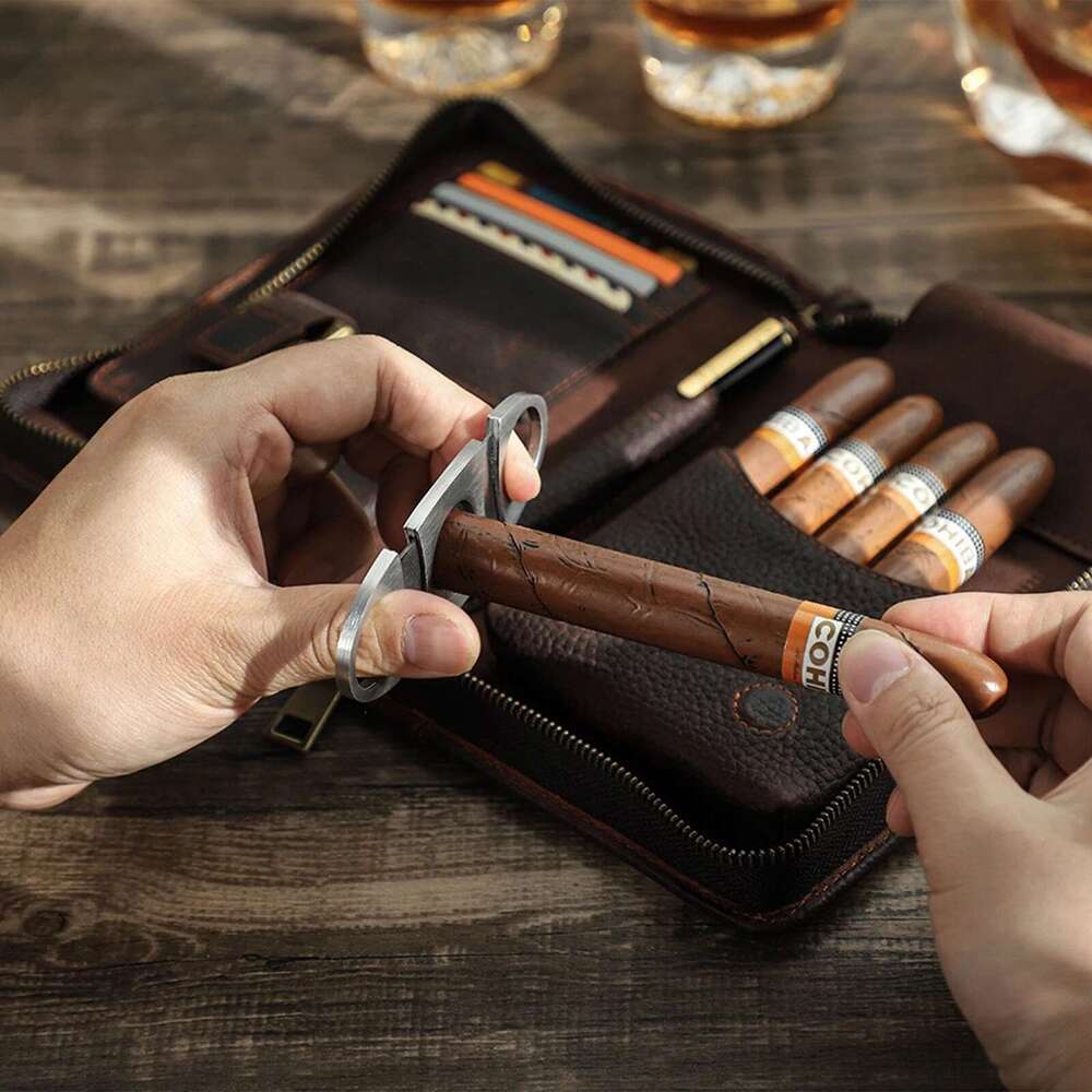 1pc, Leather storage bag, can store various cigar accessories, travel size