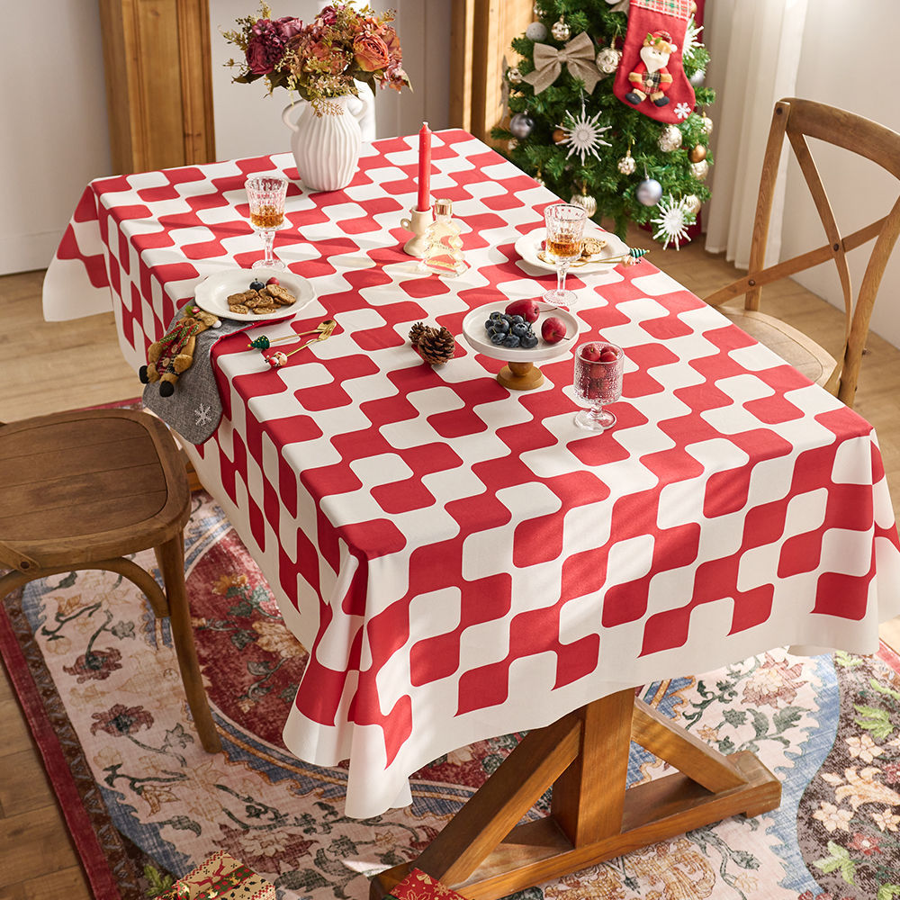 XX0391 New Year tablecloth red festive Christmas tablecloth atmosphere tablecloth tablecloth plaid cloth Christmas style decorative cloth