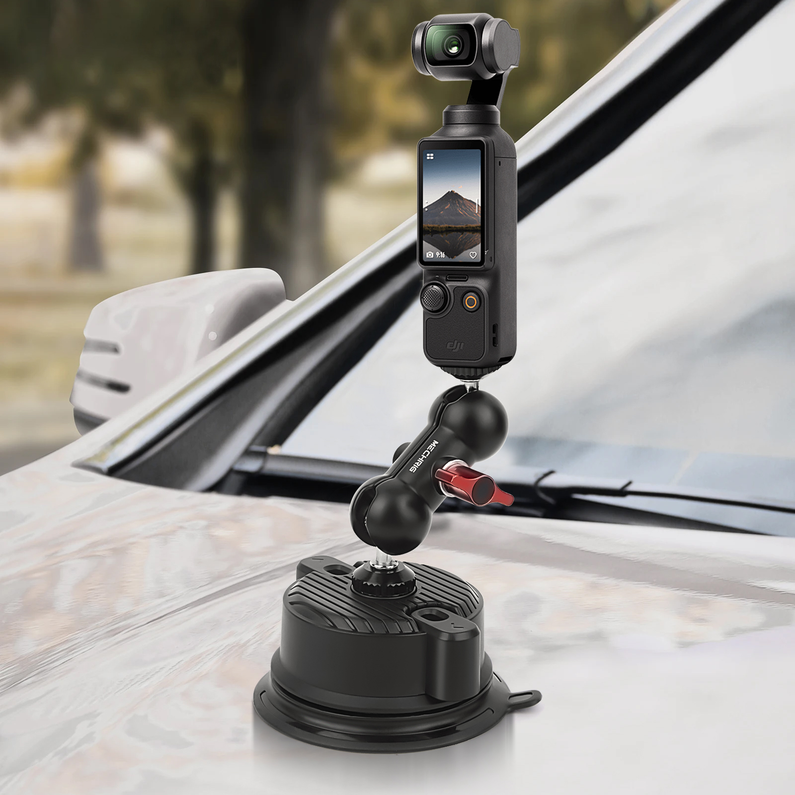 Suction Cup Car Mount with Phone Holder,360°Adjustable for Action Cameras & Smartphones,Dashboard,Boat Mount for Hero 13/12/11/10,DJI OSMO Action,Inst
