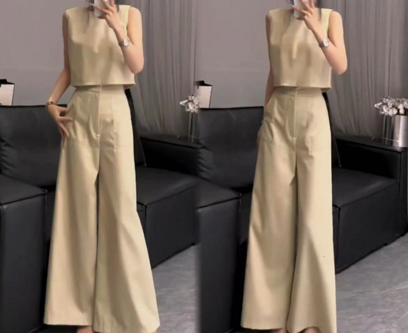 Elegant Womens Sets Woman 2-Piece Trouser Suits Fashion 2pcs Outfits Tank Top and Wide Leg Pant Suits Oversize 241224