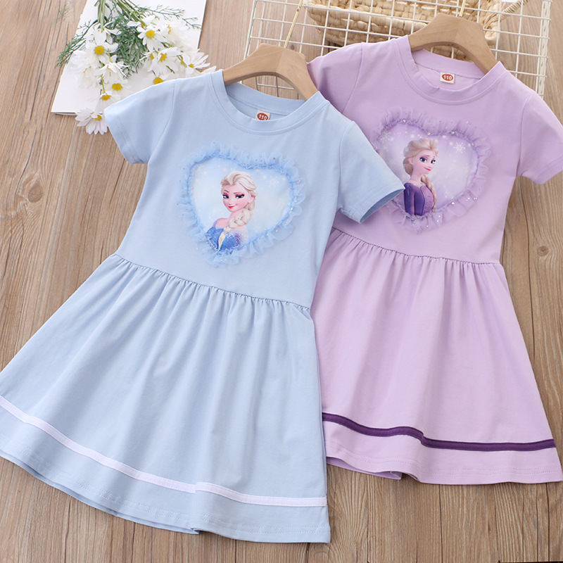 DISNEY Frozen Baby designer clothes Princess Elsa Children summer dress cartoon princess short-sleeved dress.