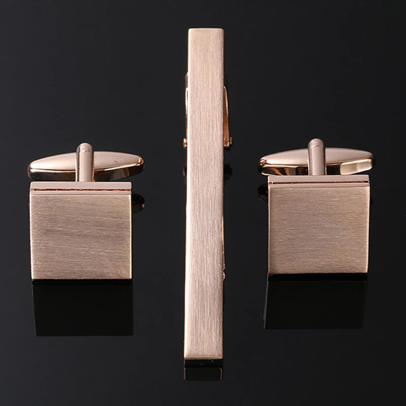 Classic mens French shirt cufflinks tie clip set laser metal brushed cuffs button clip business set accessories wholesale 250424