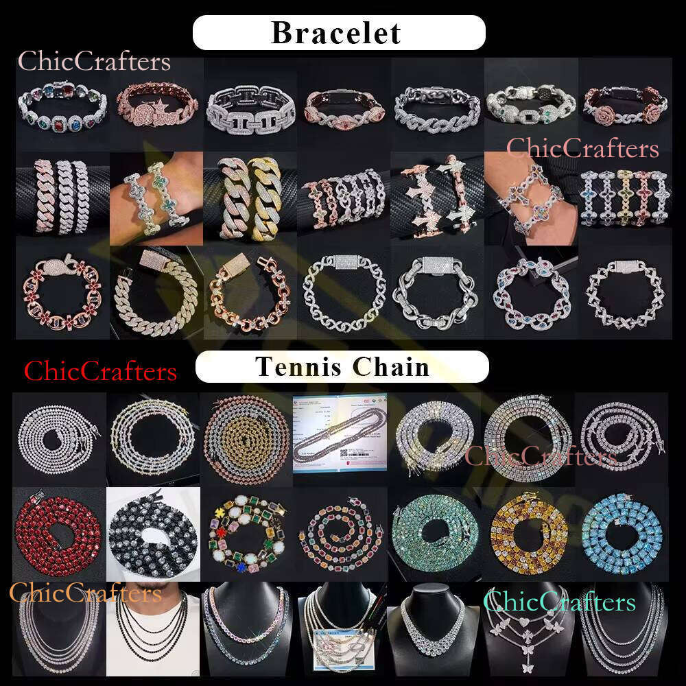 Ready Stocks High Fashion Pass Dia Tester 5mm Dark Blue Green Moissanite Tennis Necklace Bracelet Hip Hop Jewelry