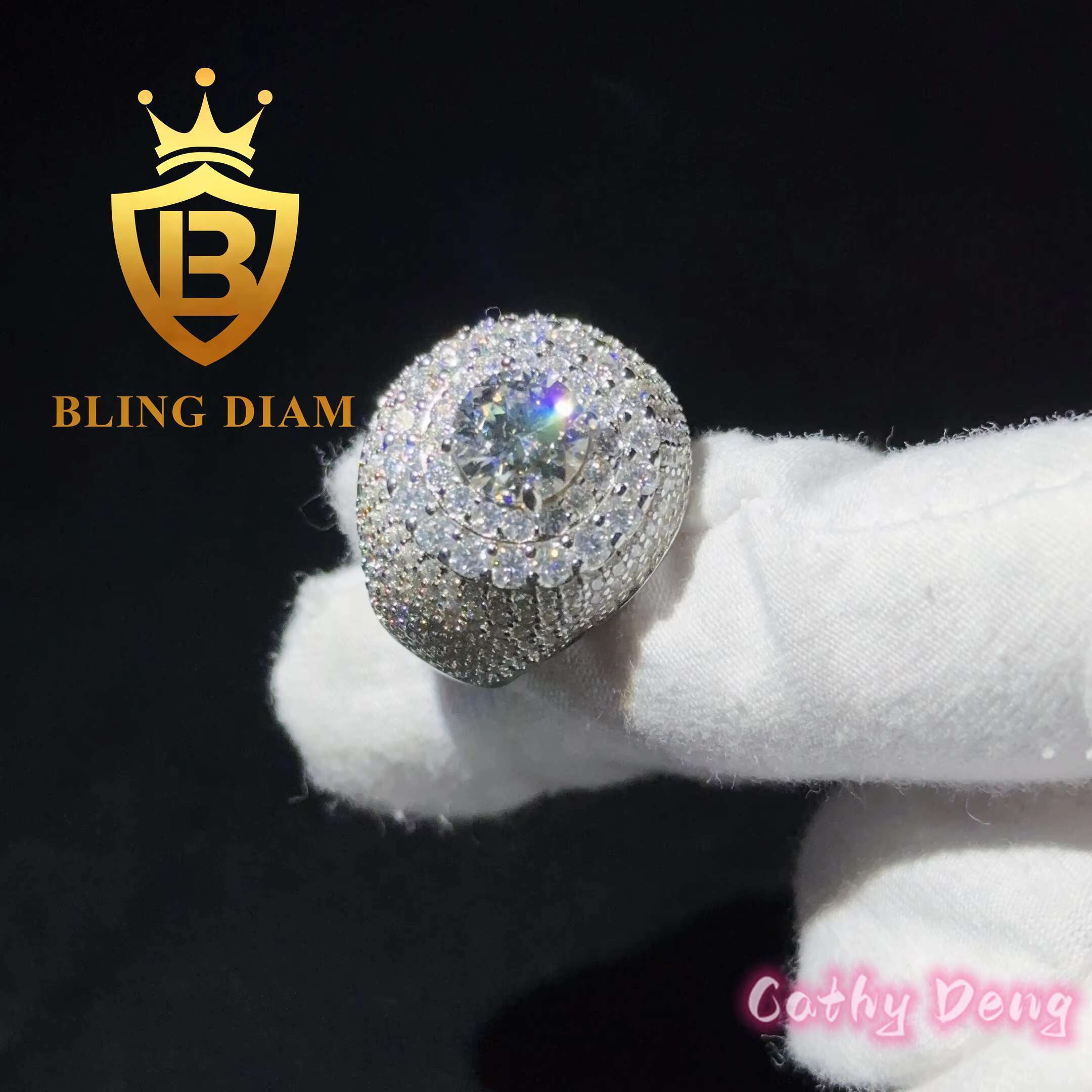 Luxury Jewelry GRA Certified Hiphop Mens Ring Ice Out Moissanite Ring 925 Sterling Sliver Mens Cuban Link Ring
