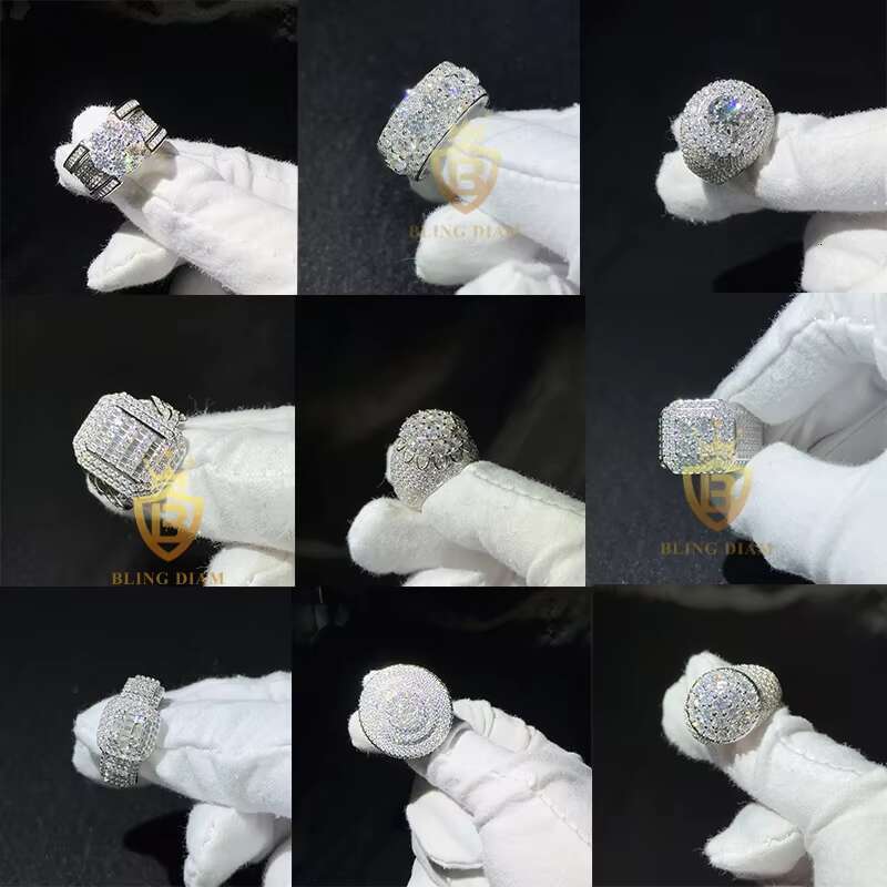 Luxury Jewelry GRA Certified Hiphop Mens Ring Ice Out Moissanite Ring 925 Sterling Sliver Mens Cuban Link Ring