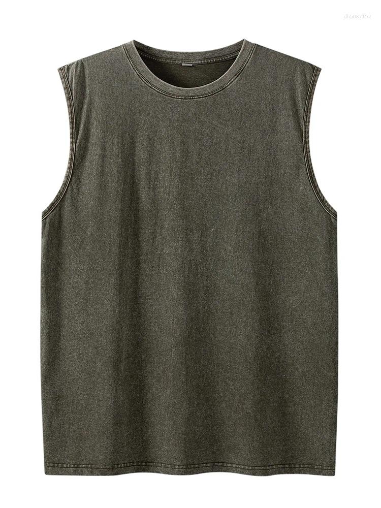 Men's T Shirts Summer Washed Cotton Tank Tops Muscle Gym Sleeveless Workout Running Beach Loose Cutoff Tees