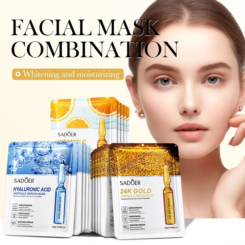 15pcs 24K Gold Hyaluronic Acid Face Mask Facial Hydrating Brightening Facial Masks Skin Care Products 250506