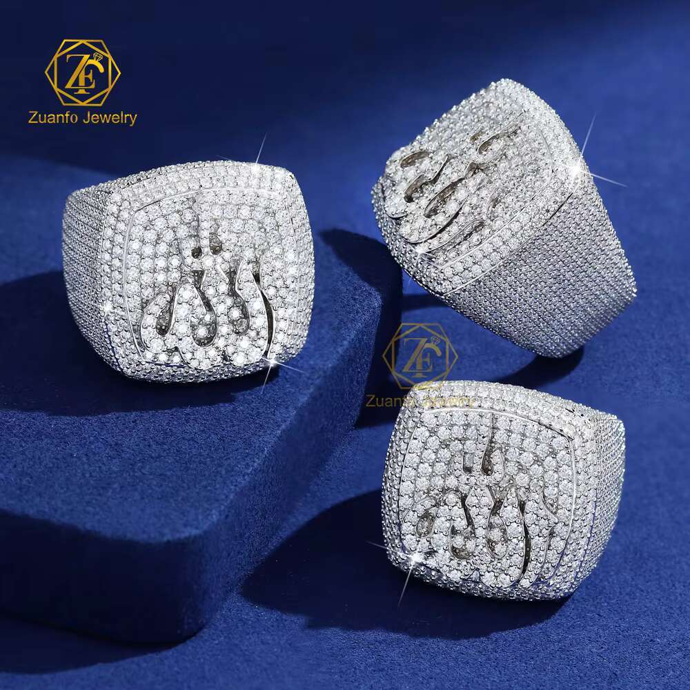 Hip Hop Jewelry Luxury 925 Sterling Silver Iced Out Paved VVS Moissanite Diamond Ring for Men Women Party