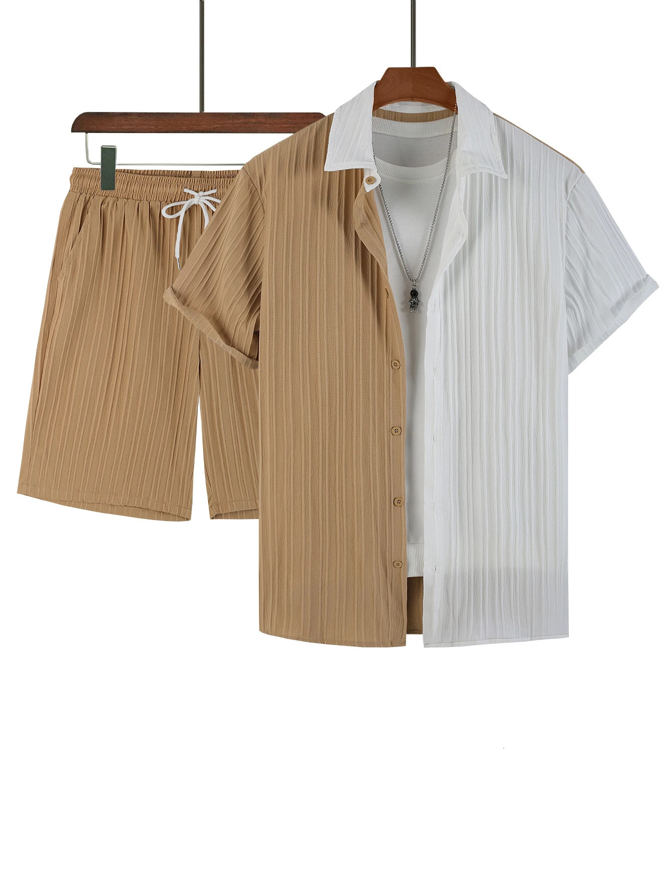 SpringSummer Ripple Short Shirt and Shorts Set 250430Z