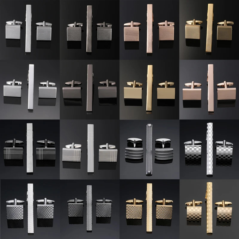 Classic mens French shirt cufflinks tie clip set laser metal brushed cuffs button clip business set accessories wholesale 250424