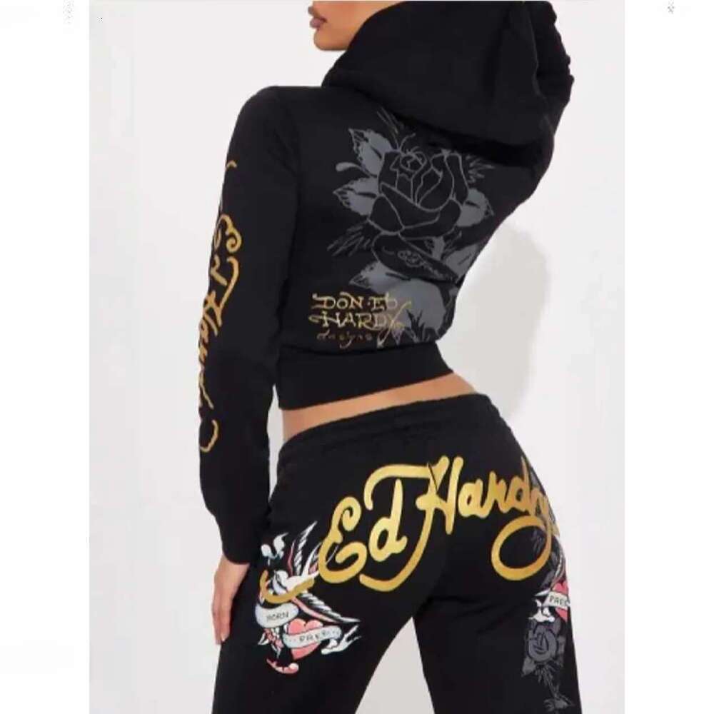 edhardywomen set Womens Tracksuit High Quality Y2k 2 Piece Pants Tracksuit Women Coutoure Set Track Letter jogger suits Sweatsuits Zipper Hoody hardy 