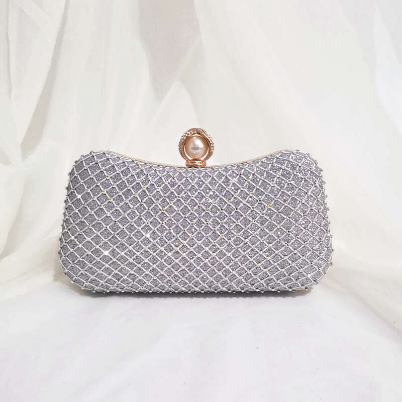 Dinner Bag Water Bag With Inlay And Pearl Pillow Shaped Single Shoulder Diagonal Cross Mesh Diamond Bag Shiny Dress Banquet Handbag KQ