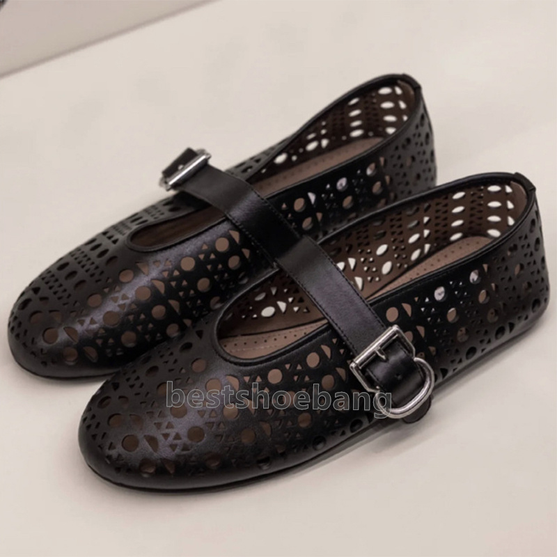 designer heels women ballet flats luxury dress shoes loafers womens Spring summer shallow mouth one-line buckle strap hollow round toe ballerina heels