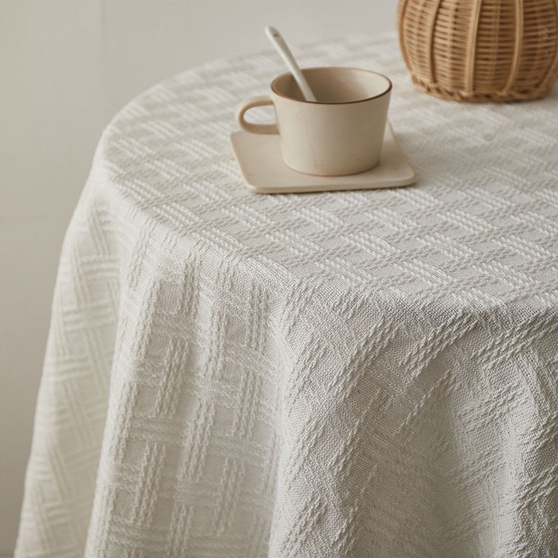 XX0367 white coffee table mat small square tablecloth ins style bedside table cover cloth round table cotton and linen desk dining table light luxury 
