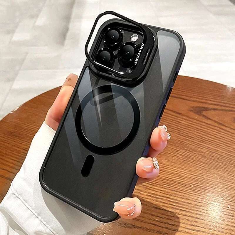 Magnetic Shockproof Phone Case For iPhone15 14 13 12 11 Pro Max Plus Funda Stand Glass Lens Protection Back Cover