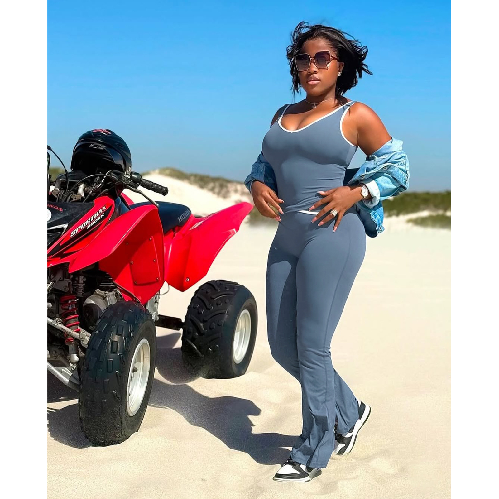 Womens Tracksuits Two Pieces Set 2025 New Contrasting Cross Flared Pants Nude Yoga Running Fitness Yoga Suit 4 Colors