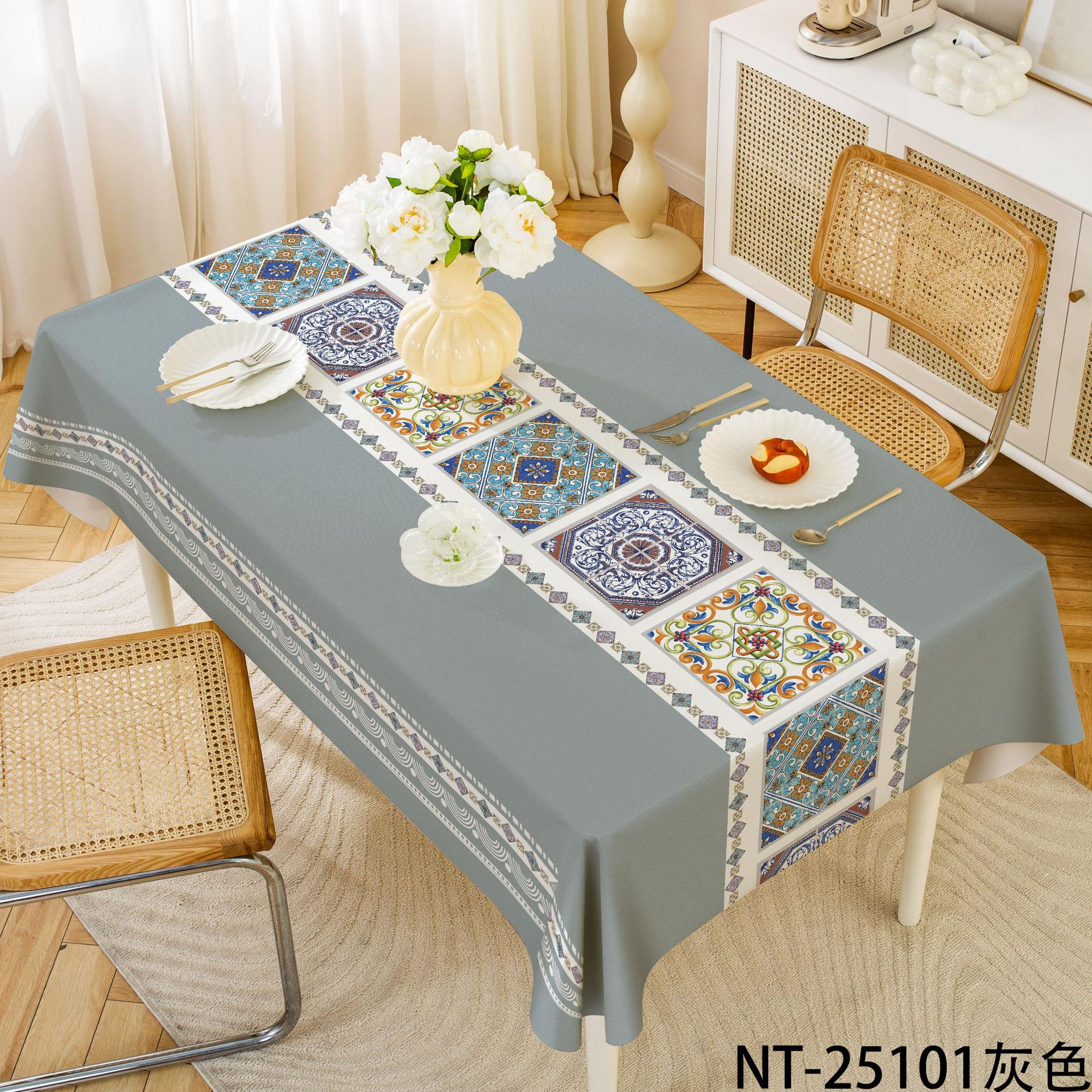 DH001 ethnic style waterproof and oil-proof table cloth washable and scratch-resistant table cloth Chinese style PVC table cloth spot wholesale