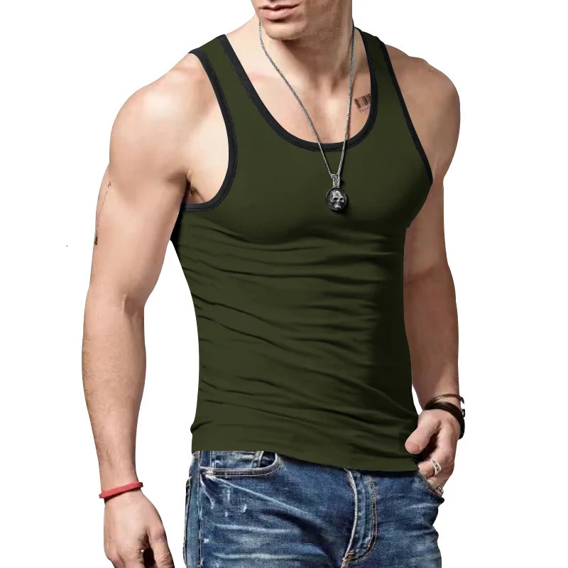 Summer mens Tshirt top sleeveless underwear fitness training running vest 250430Z