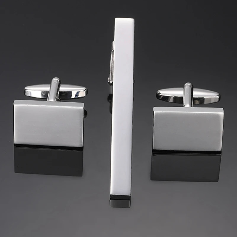 Classic mens French shirt cufflinks tie clip set laser metal brushed cuffs button clip business set accessories wholesale 250424