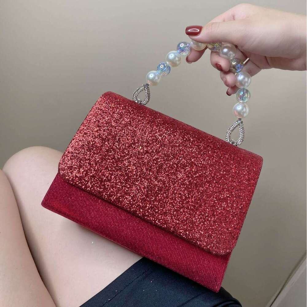 Dinner Bag Fashionable Simple Women S Shiny Piece Hand Held Small Square Bag Pearl Bead Socialite Banquet Dress KQ