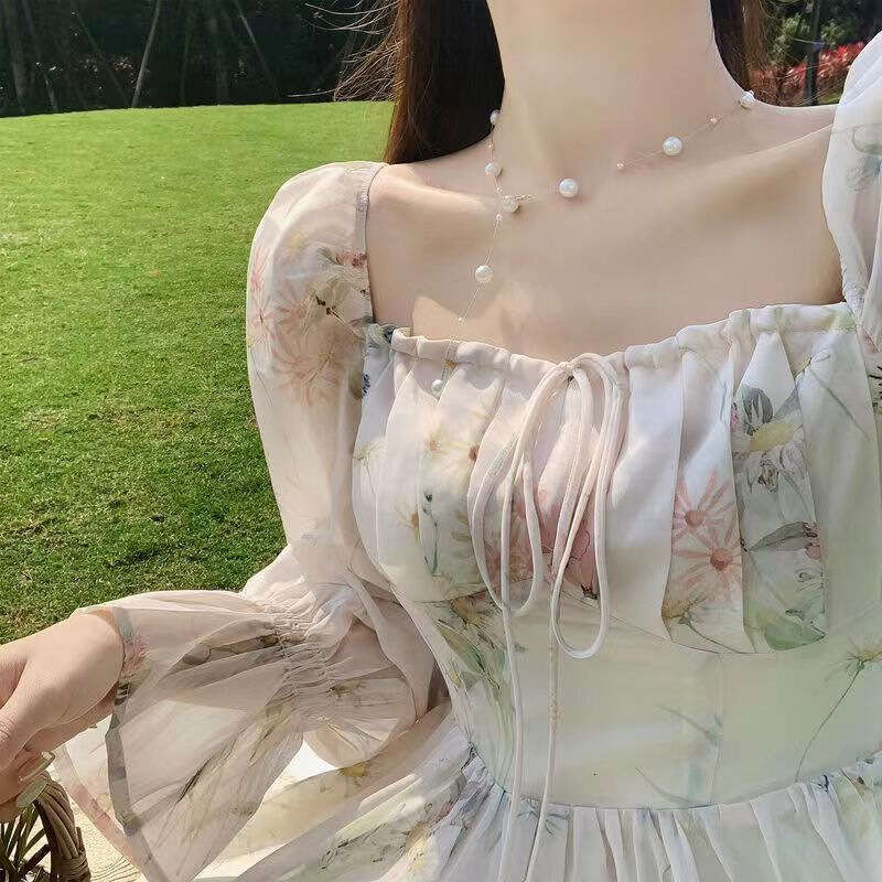 designer dress spring and summer new exquisite long sleeved chiffon dress super fairy forest gentle style tea break french first love dress dresses fo
