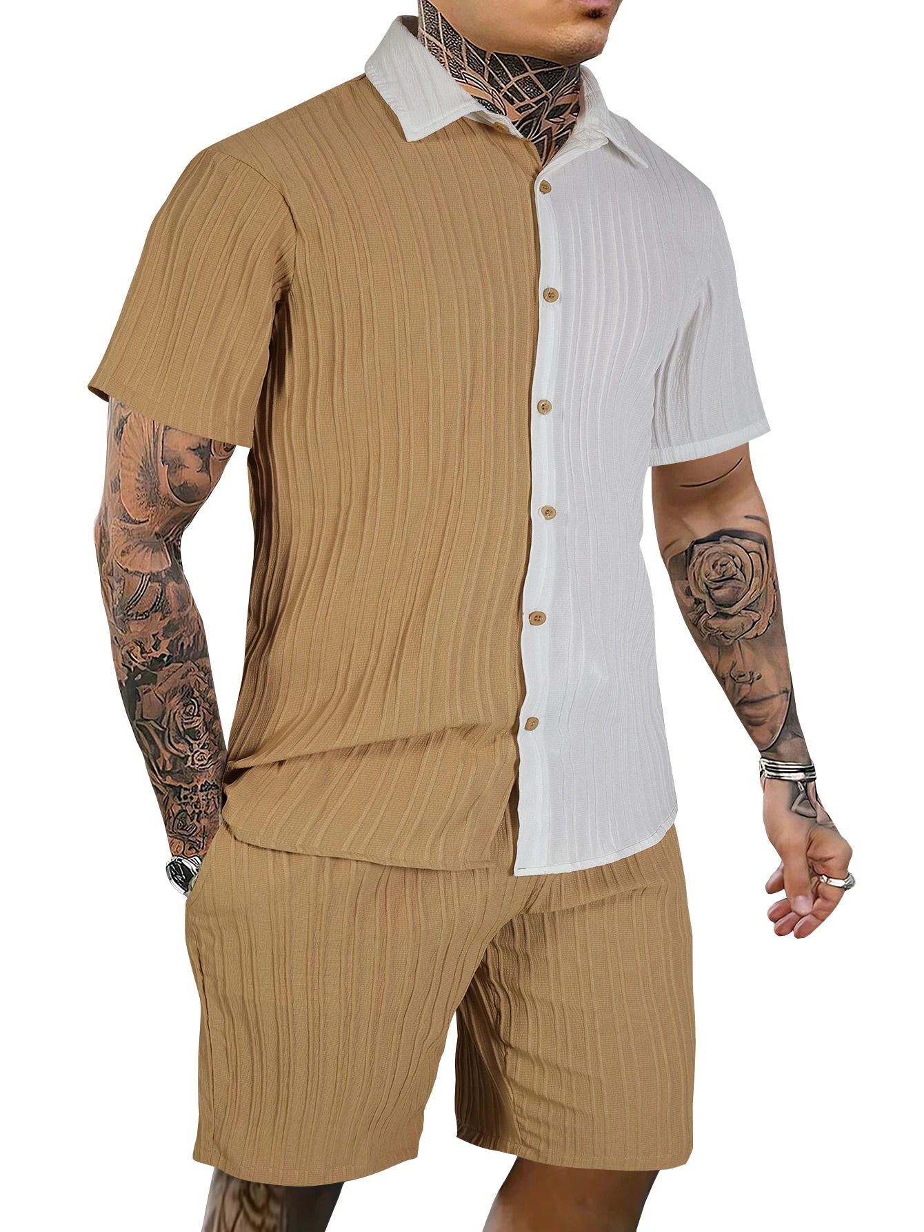 SpringSummer Ripple Short Shirt and Shorts Set 250430Z