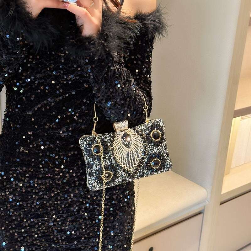 Dinner Bag Celebrity Heavy Industry Banquet Black Embedding Pearl Water Diamond Bag Handbag Qipao Female KQ