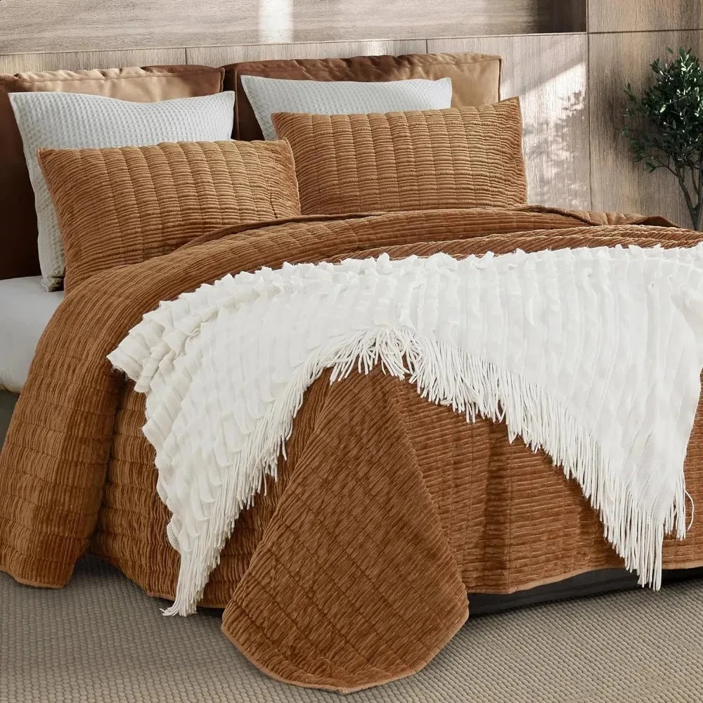 Solid Embroidered Bedspread Quilt Set 3pcs Quilted Bedding Cotton Quilts Bed Covers Pillowcase Blanket King Queen Size Coverlets 252033 NZ