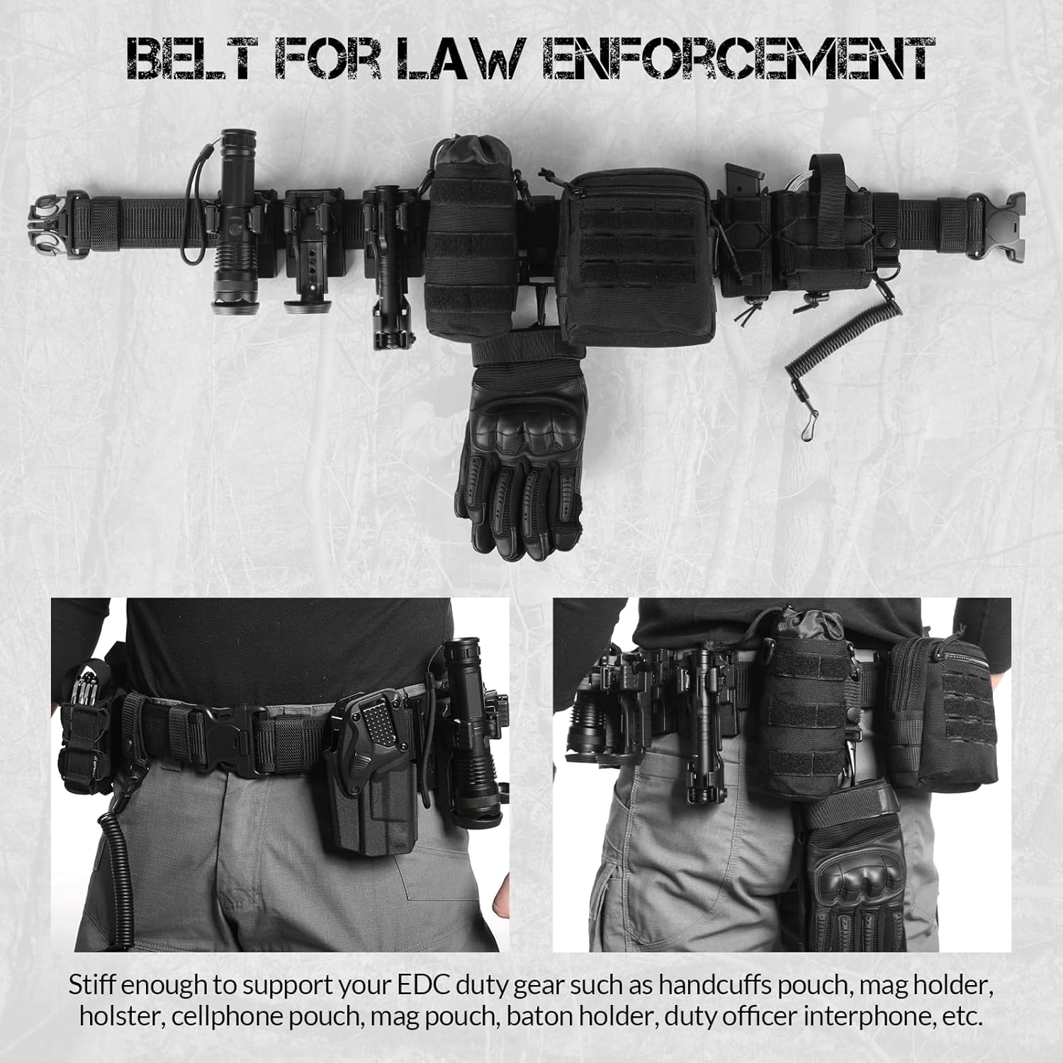 VOTAGOO Duty Belt 2'' Police Belts with Hook Lining, Nylon Tactical Belt for Law Enforcement Officers with 4 Belt Keeper