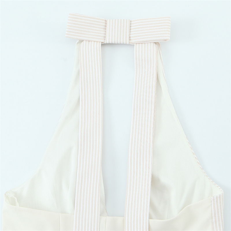 2025 Summer New Product Women's Versatile Simple Stripe Splicing Hanging Neck Collar Top backless Decoration