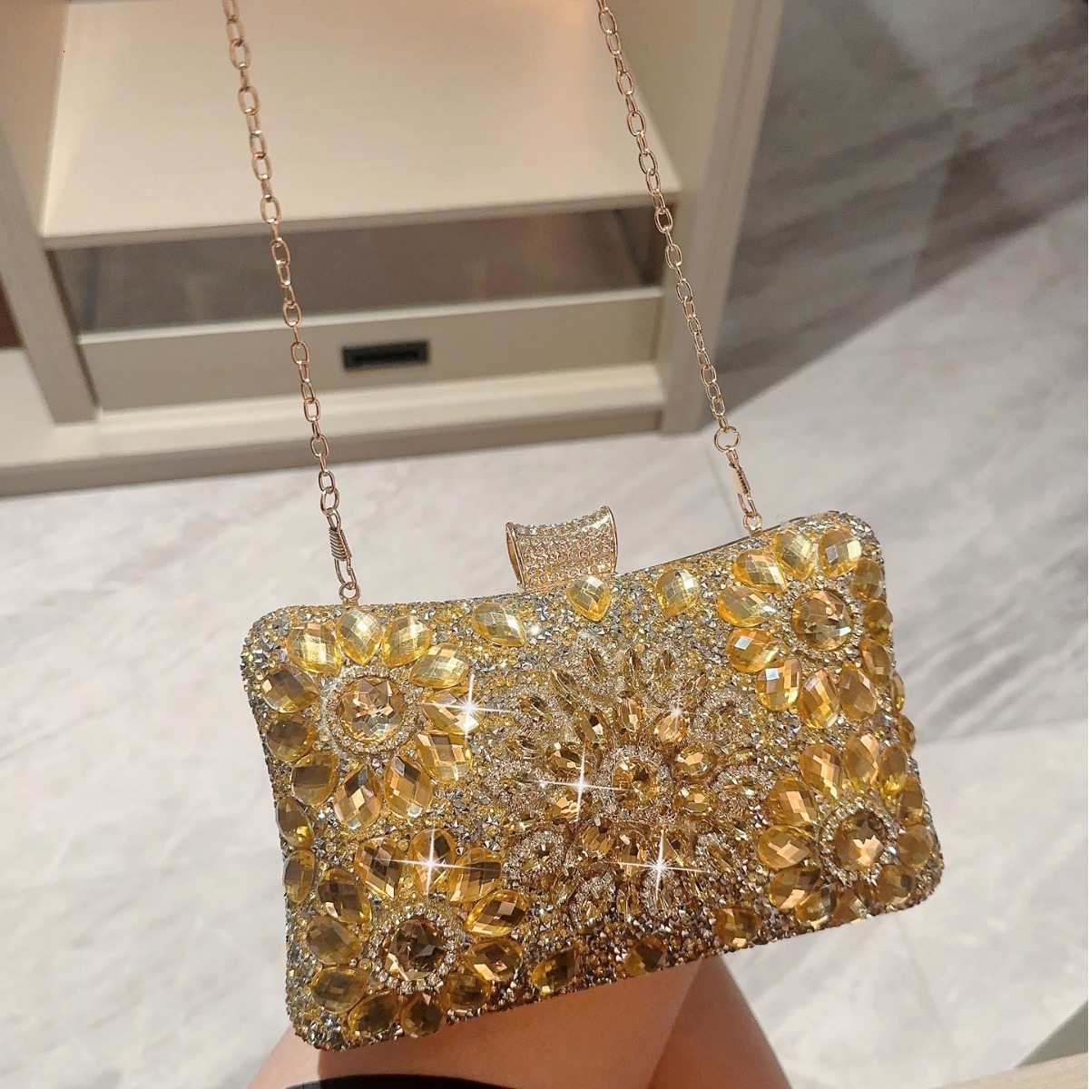 Free Shipping Sparkling Women's Designer Bag Small Square Bag Diamond Box Shaped Banquet Chain Bag Wallet Card Bag Makeup Bag Crossbody Bag Multi