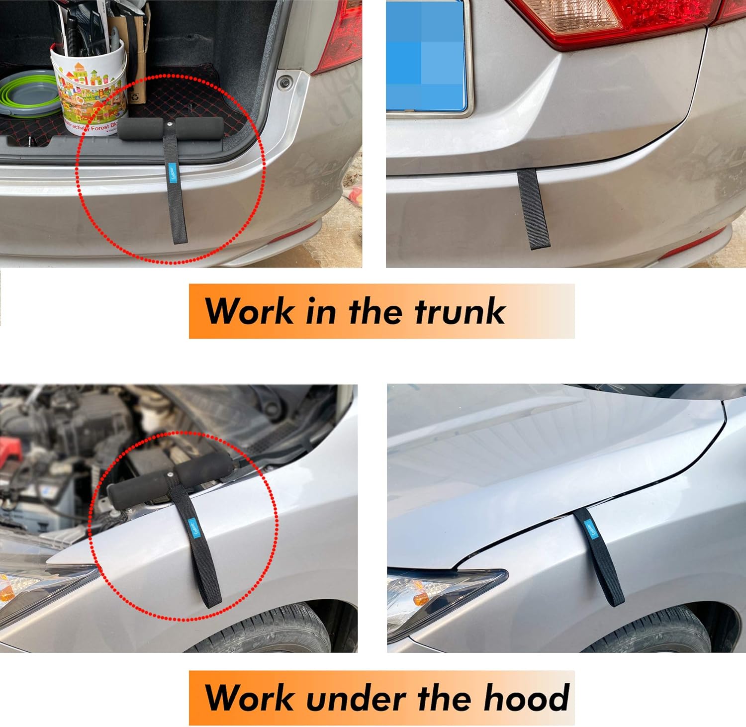 Quick Hood Loops, T-Shaped Hood Anchor Straps with Solid Aluminum Core for Car Trunk Secure Kayak Bow/Stern Tie-Downs-1 Pair Black