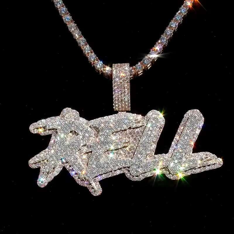 Hip Hop Pendant Moissanite Diamond Necklace 925 Sterling Silver Jewelry Mens Name Letter Factory Custom Moissanite Pendant