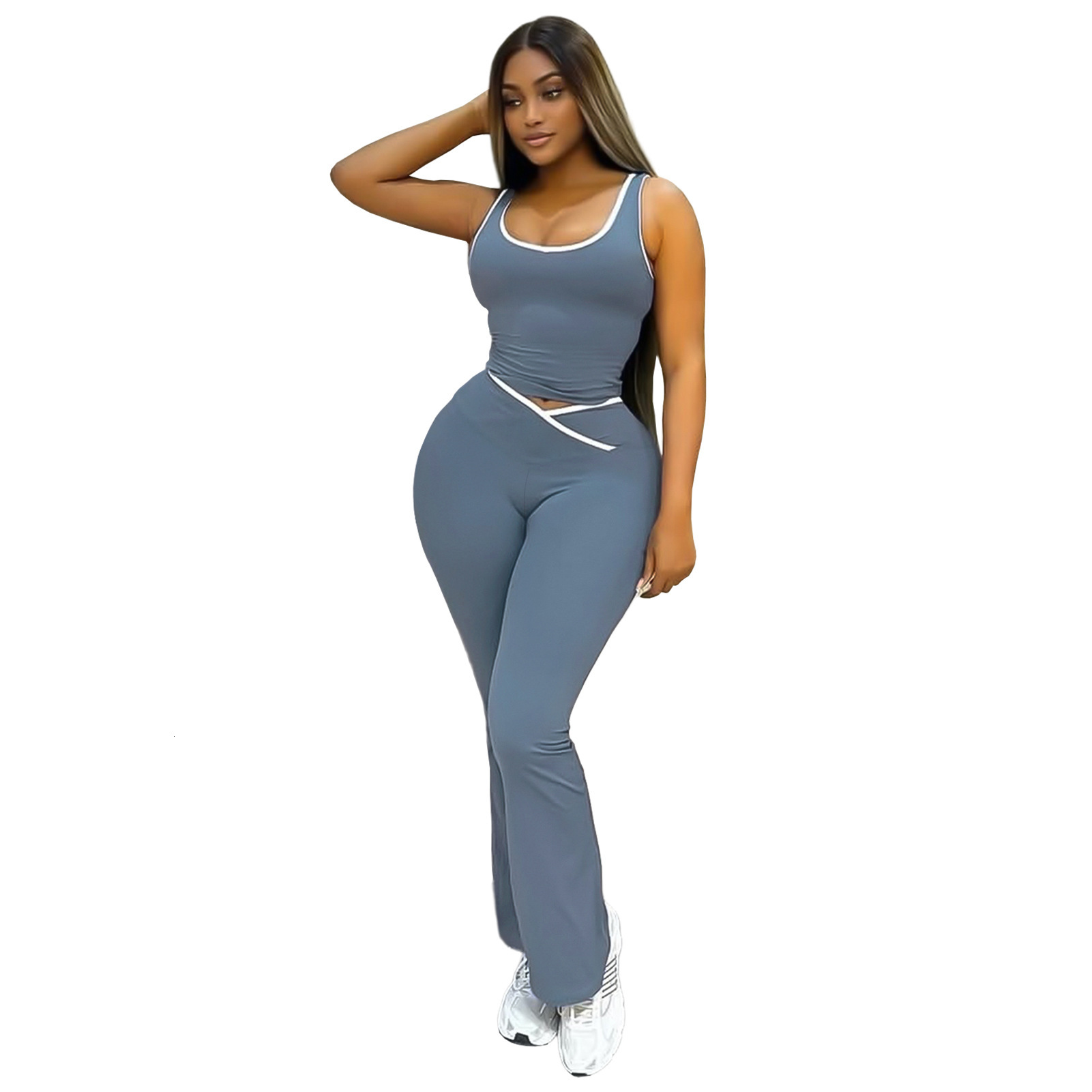 Womens Tracksuits Two Pieces Set 2025 New Contrasting Cross Flared Pants Nude Yoga Running Fitness Yoga Suit 4 Colors