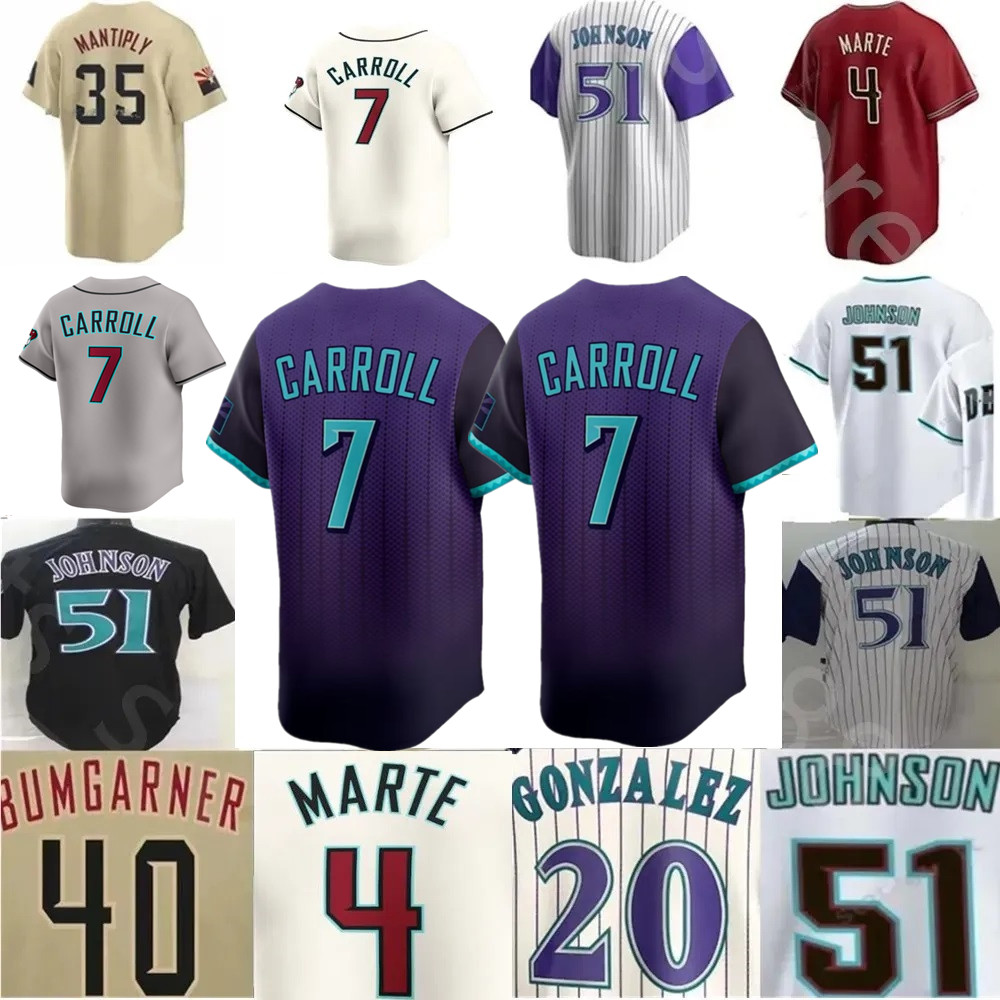 Custom S-4XL 51 Johnson 40 Bumgarner 7 carroll 53 Walker 38 Baragar 20 Gonzalez men women youth baseball jersey