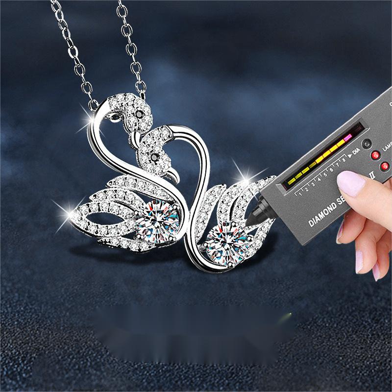 925 Silver Moissanite Double Swan Pendant Necklace Elegant Non-Fade Small Luxury DIY Jewelry for Women