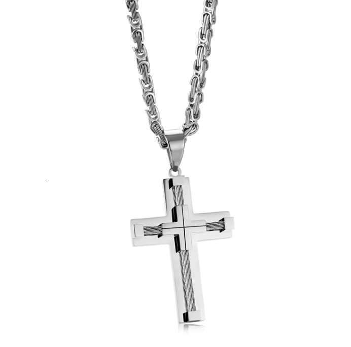 DHcollections High End Double Gold Stainless Steel Necklace, Cross 316 Large
