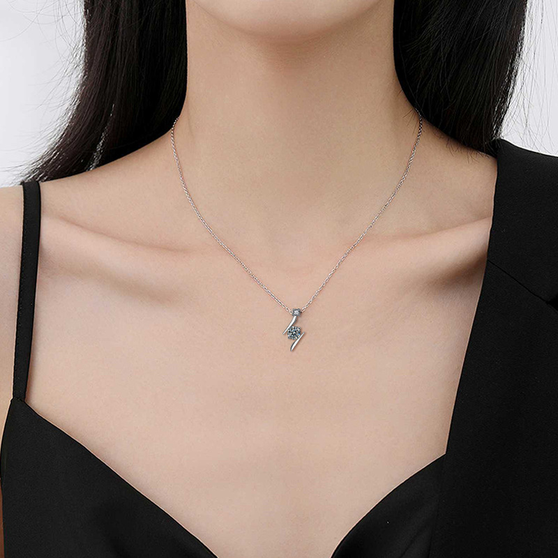 S925 Sterling Silver Moissanite Lightning Pendant Necklace for Women, Minimalist Clavicle Chain, Elegant Sparkle Jewelry Gift
