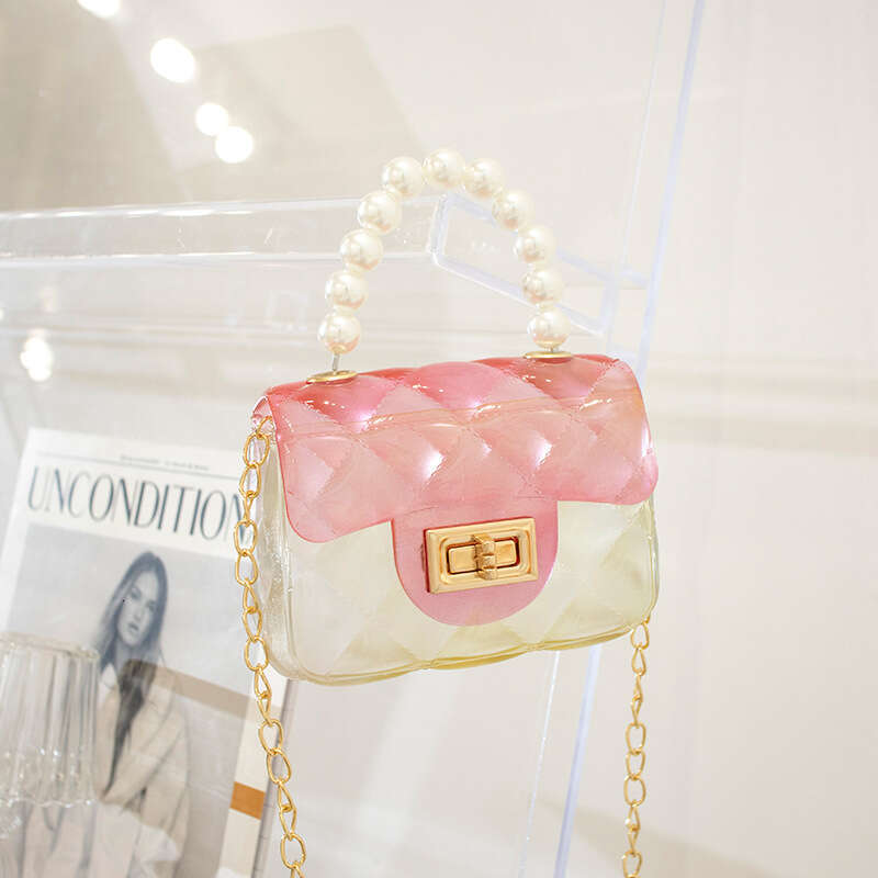 Dinner Bag Cross Body Candy Colored Hand Held Transparent Jelly Women S DIY Beaded Bag Pearl Bag KQ