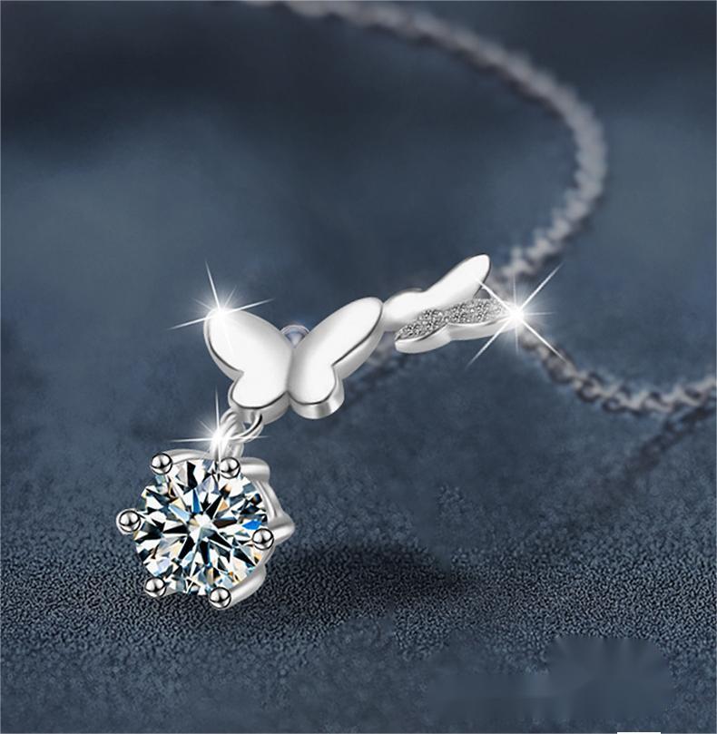925 Silver Moissanite Butterfly Necklace, Non-Fading, Women's Designer Autumn/Winter High-End Lock Chain, Ins Style Niche Jewelry