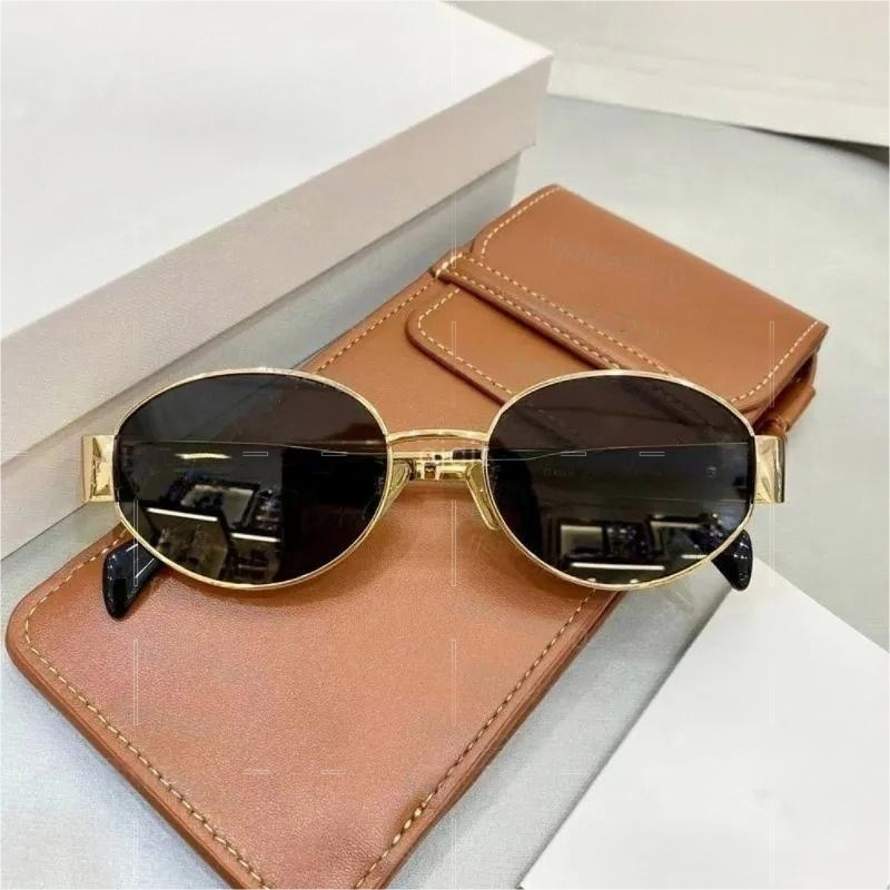 Sunglasses For Women Oval Frame Designer Sunglasses 42235 Women Metal Mirror Legs Green Lens celins sunglasses Retro Small Round Frame Sexy Little Women Glasses
