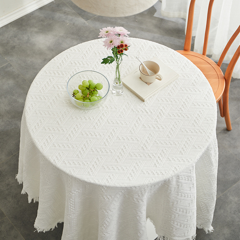 XX0365 white coffee table mat small square tablecloth ins style bedside table cover cloth round table cotton and linen desk dining table light luxury 