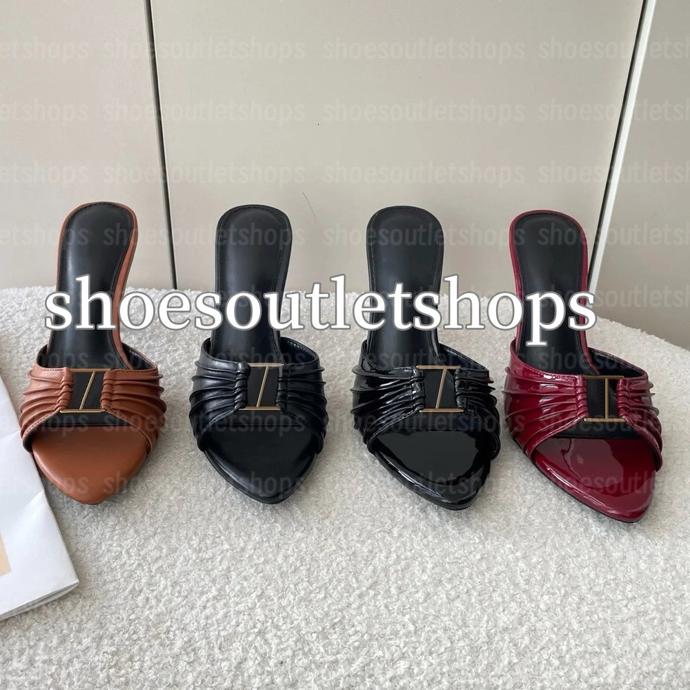 Elegant Dress shoes Ladies stiletto Slippers mule Genuine Leather Fashionable Letter Buckle Sharp toes sandals luxury women designer high-heeled Slipper 35-41 3a5