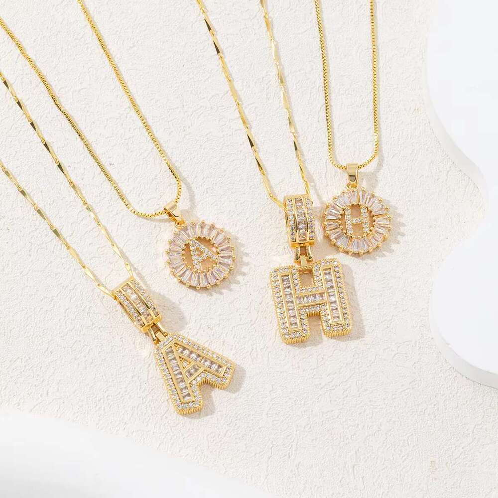 DHCollections Cross-Border Popular 26 Letter Necklace for Women Full Dia Rock Candy Copper Inlaid Fashion Pendant Necklaces